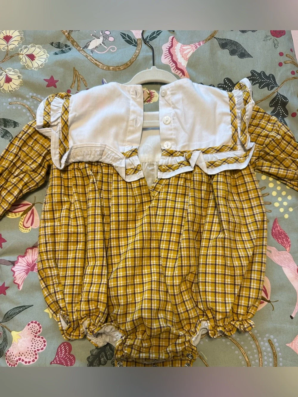 18M Smockingbird'Mustard Plaid Ruffled One-Piece Bubble